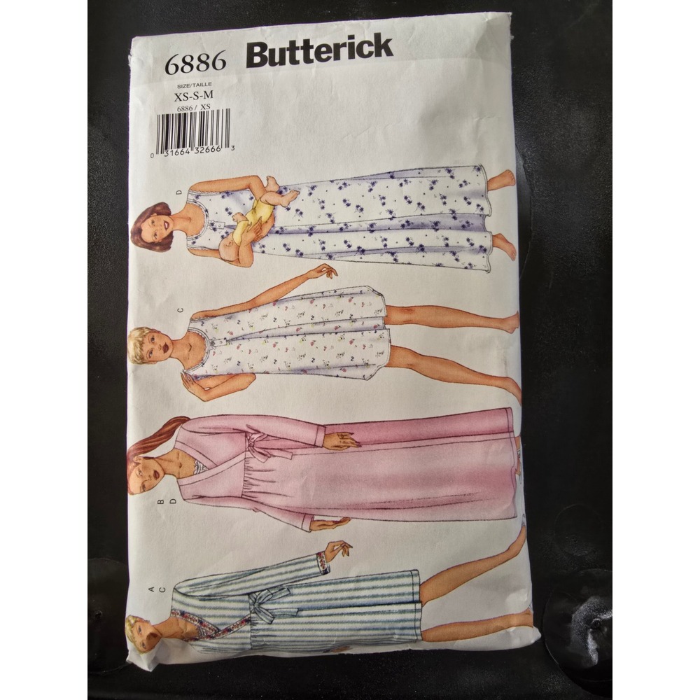 Butterick 6886 Maternity Robe and Nightgown Sewing Pattern Size XS S M